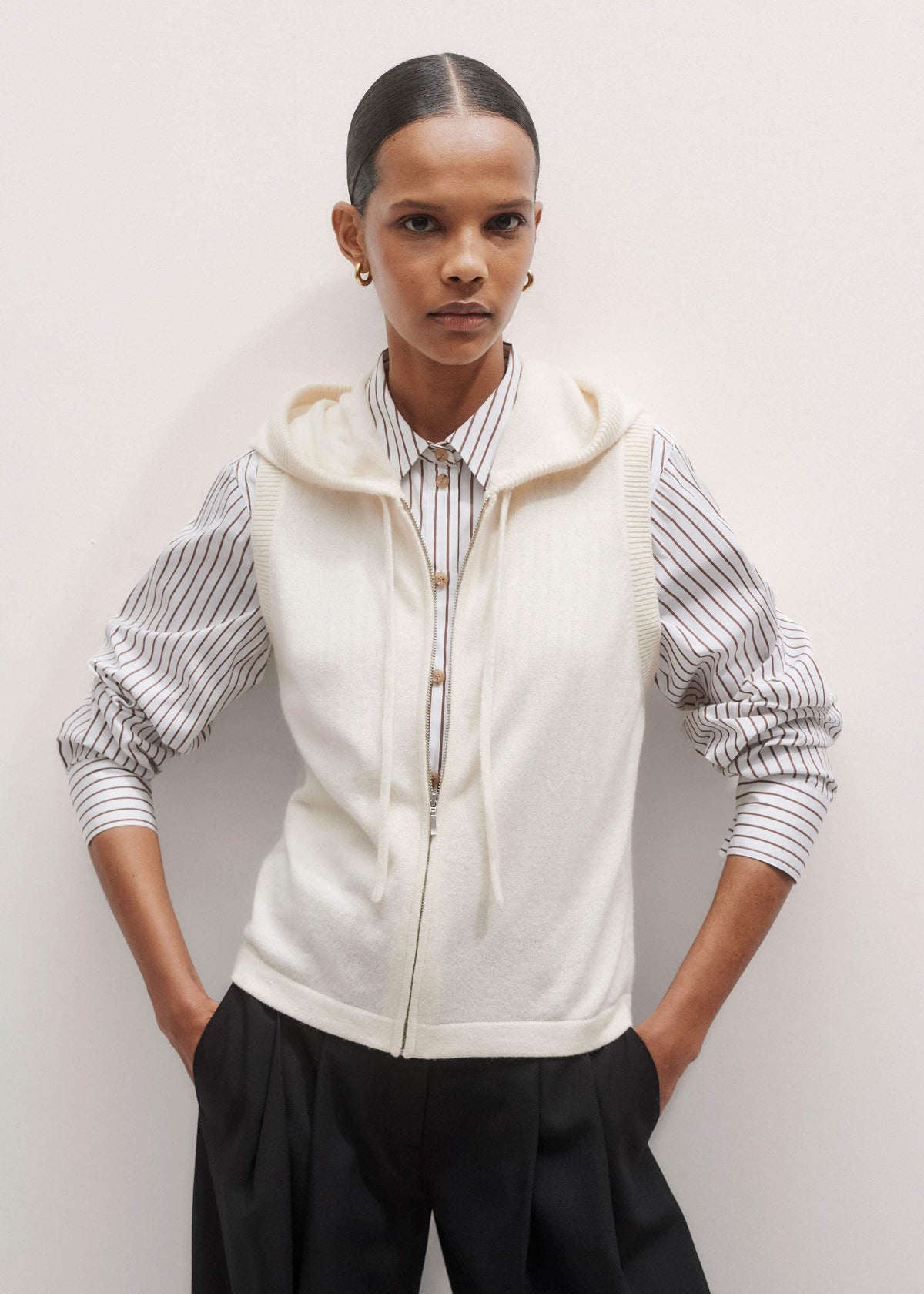 ME+EM Clothing Cream Icon Cashmere Sleeveless Blazer Hoody