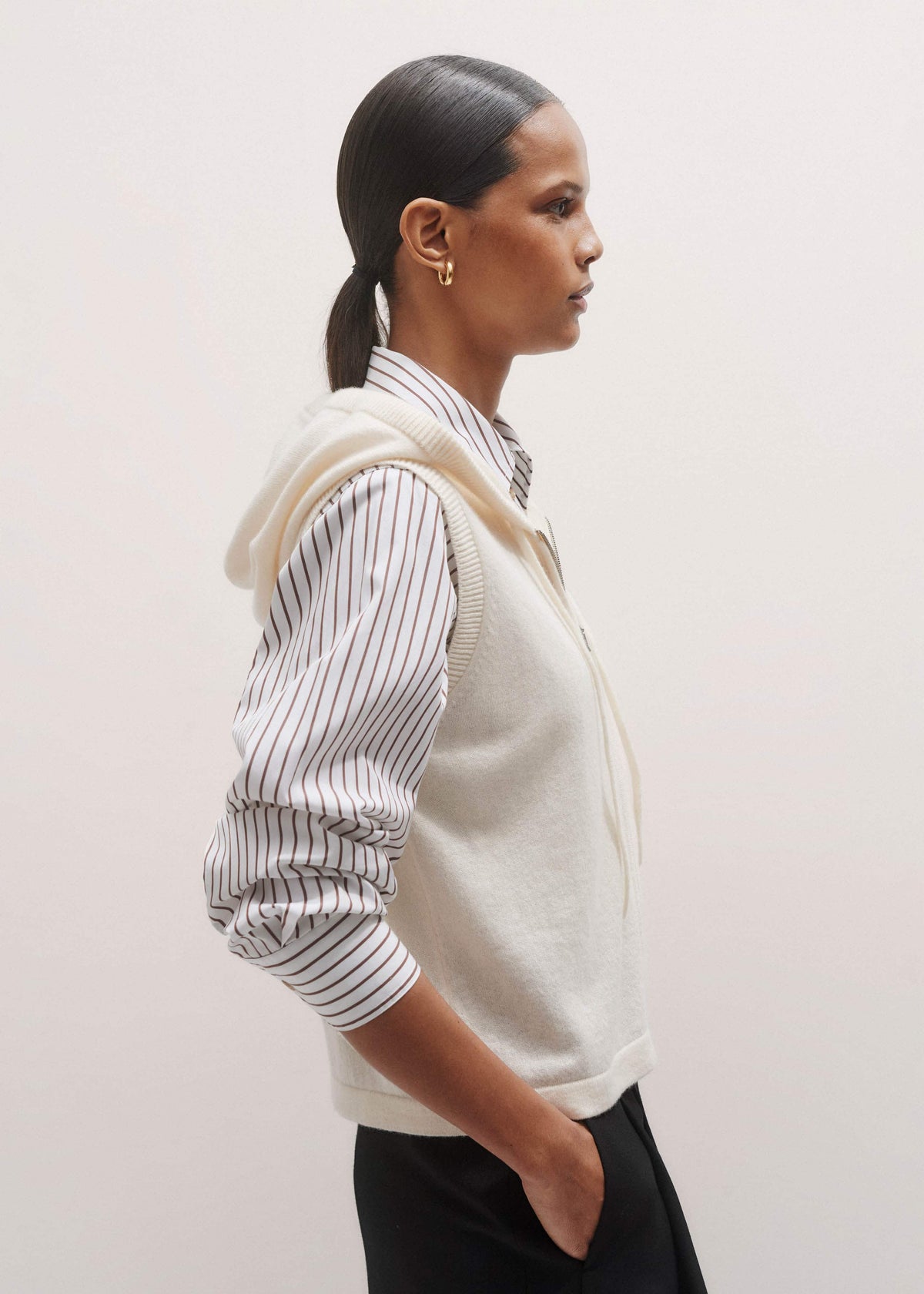 ME+EM Clothing Cream Icon Cashmere Sleeveless Blazer Hoody