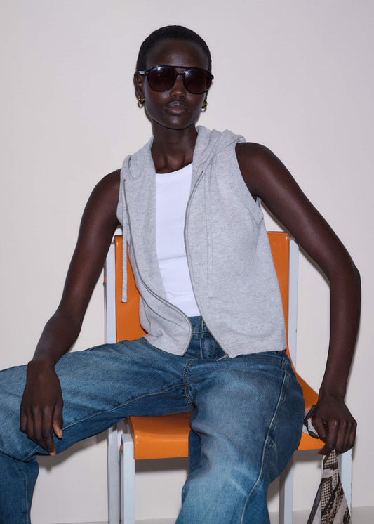 ME+EM Clothing Gray Cashmere Sleeveless Relaxed Zip Hoodie