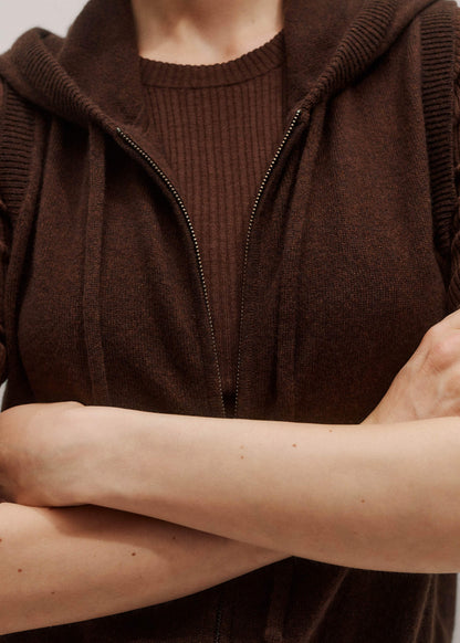 ME+EM Clothing Brown Cashmere Sleeveless Relaxed Zip Hoodie