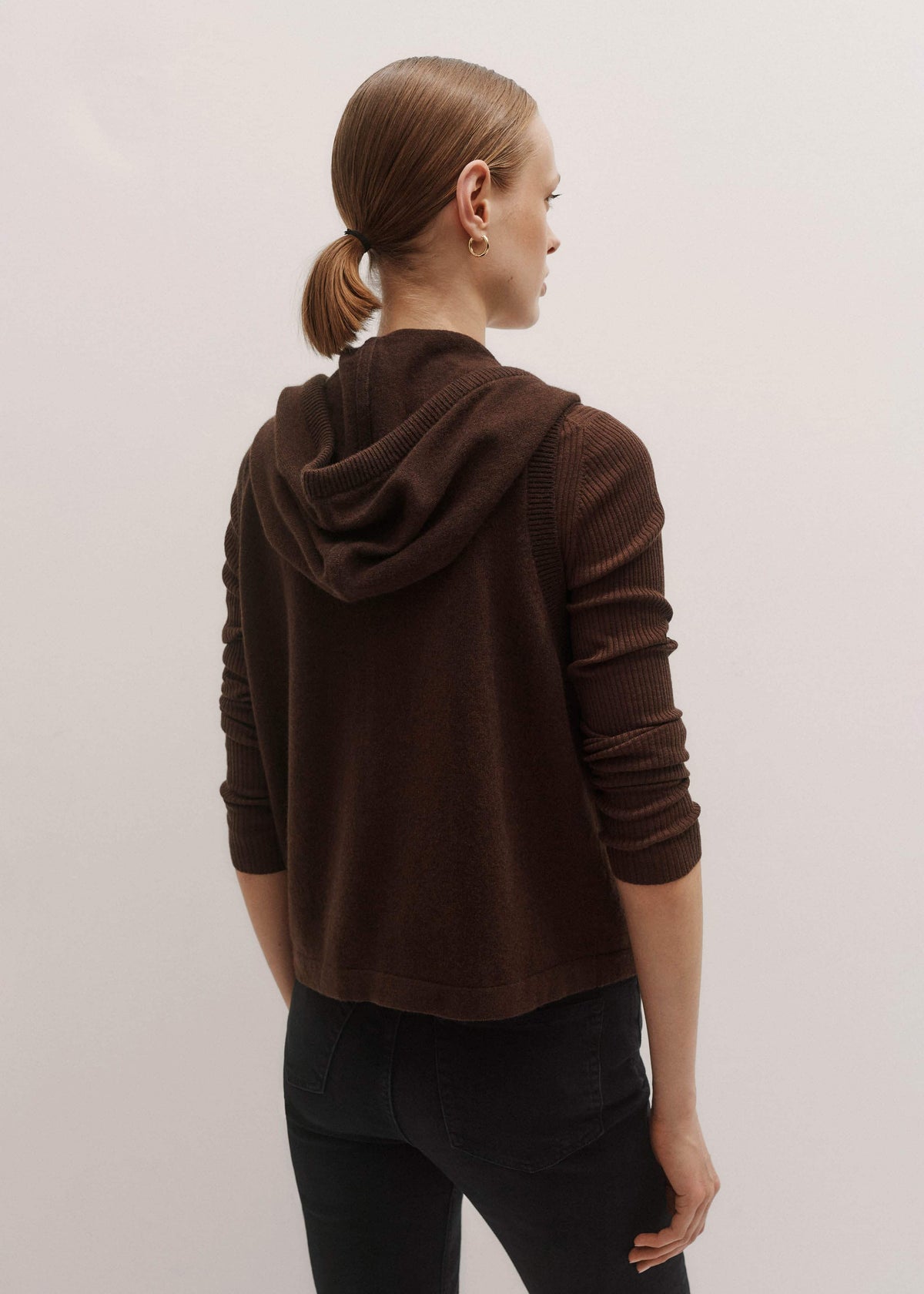 ME+EM Clothing Brown Cashmere Sleeveless Relaxed Zip Hoodie