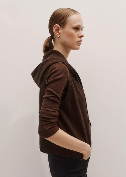 ME+EM Clothing Brown Cashmere Sleeveless Relaxed Zip Hoodie