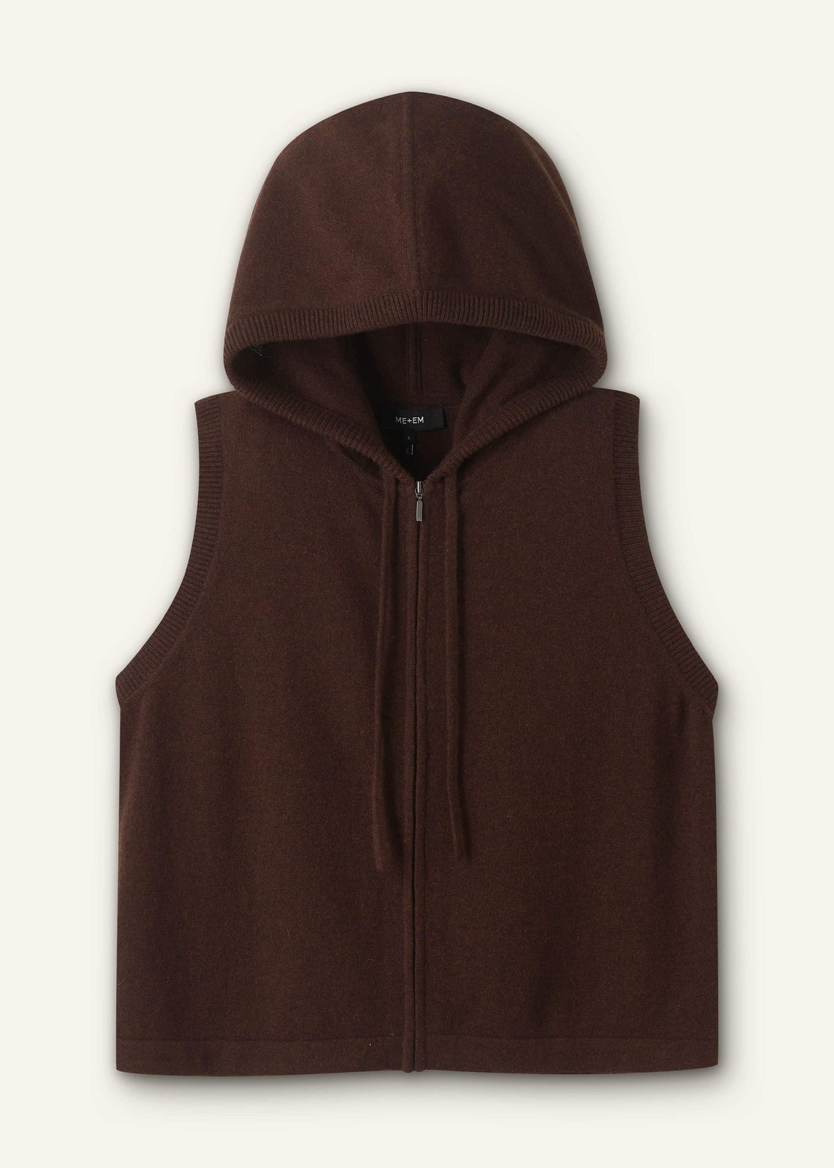 ME+EM Clothing Brown Cashmere Sleeveless Relaxed Zip Hoodie