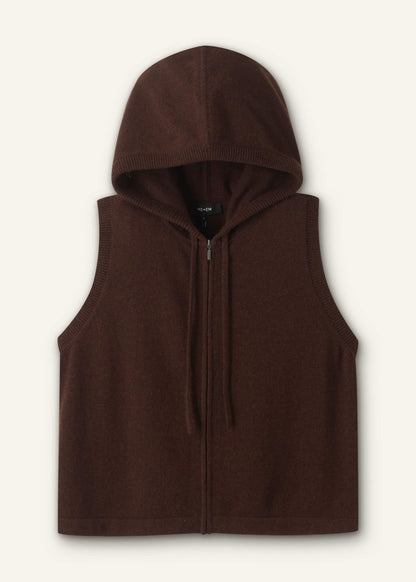 ME+EM Clothing Brown Cashmere Sleeveless Relaxed Zip Hoodie