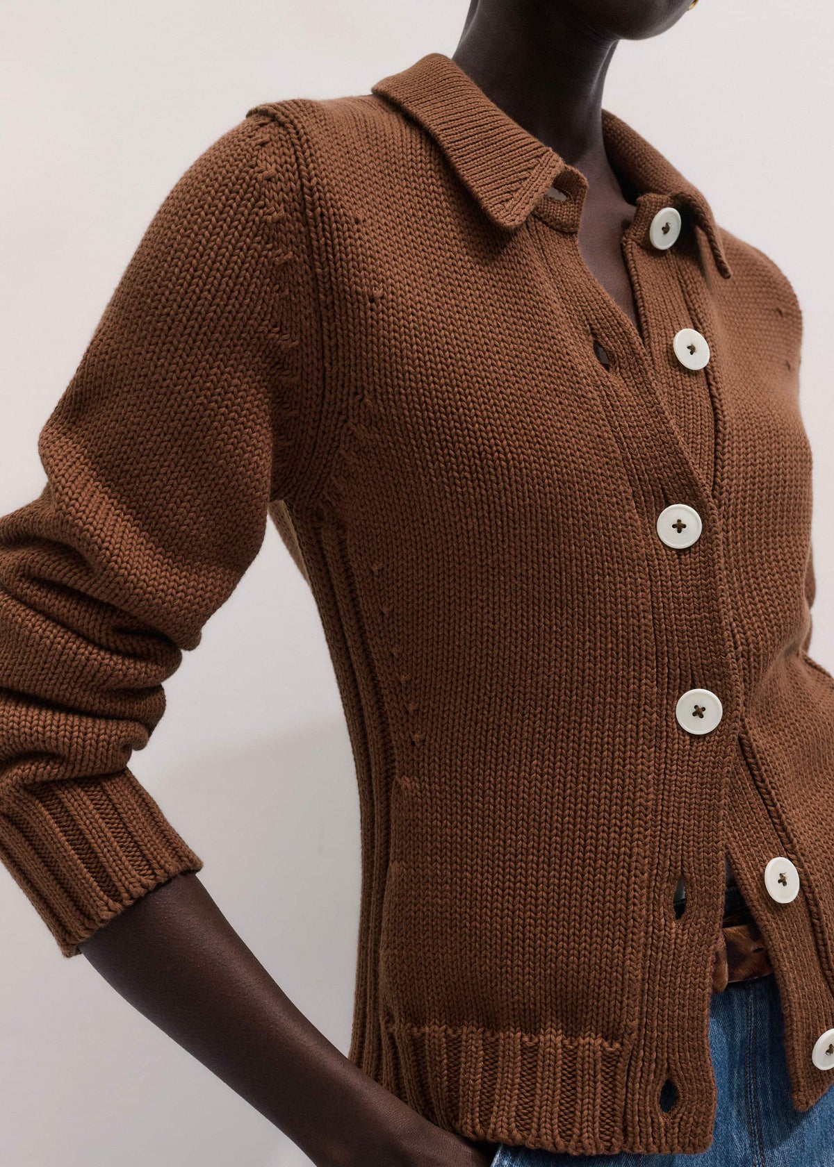 ME+EM Clothing Brown Slim Collared Cardigan