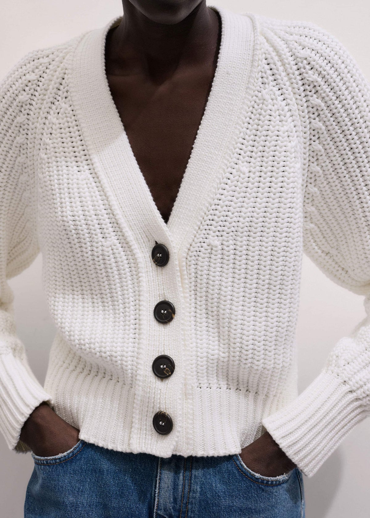 ME+EM Clothing White Chunky Raglan Relaxed Weekend Cardigan
