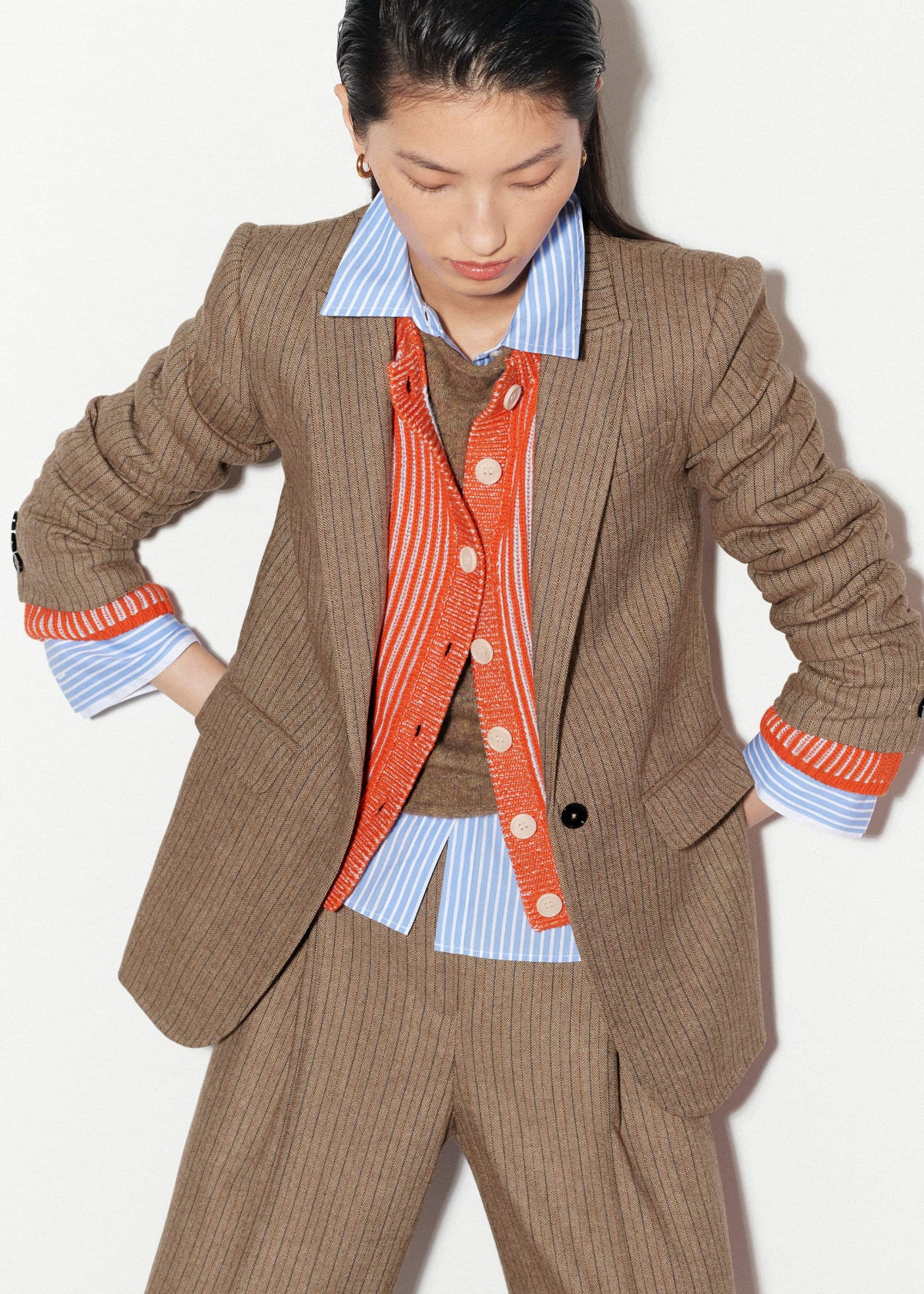 ME+EM Clothing Orange Contrast Rib Straight Cardigan