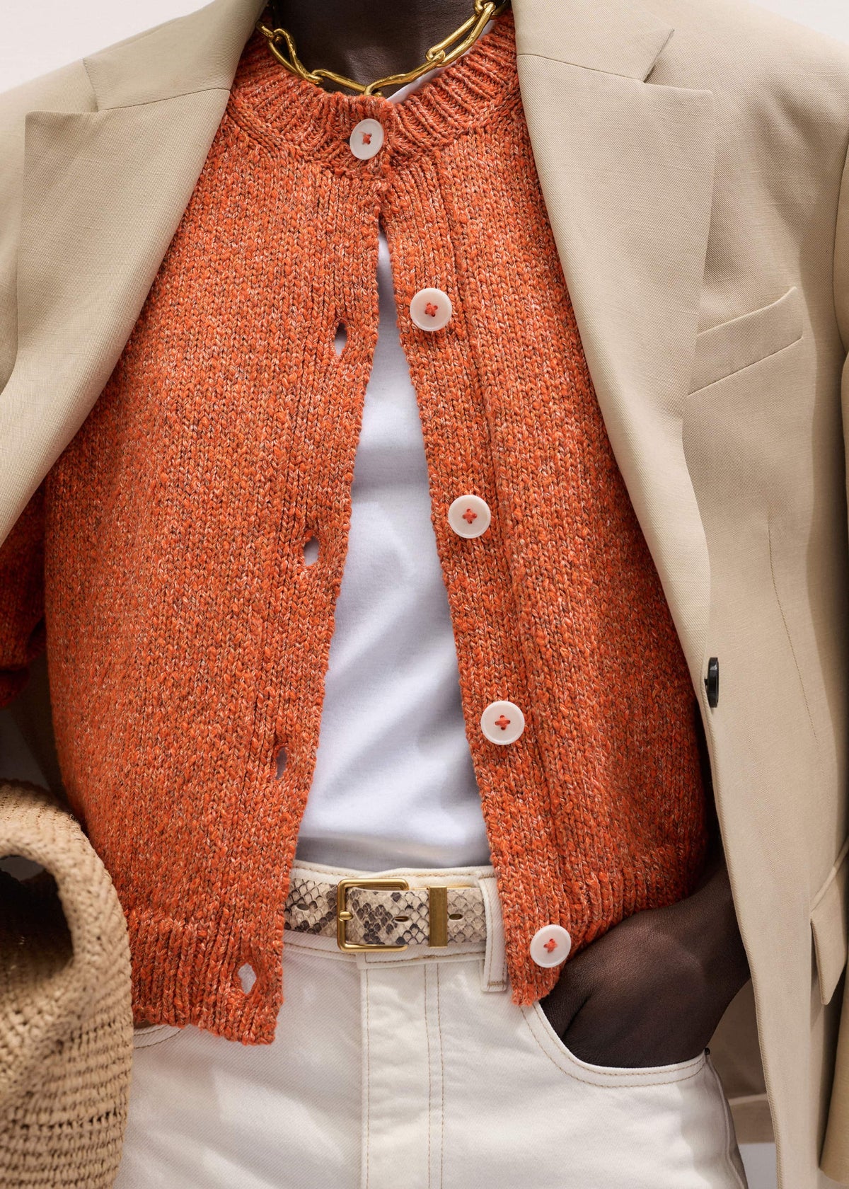 ME+EM Clothing Orange Relaxed Crew Cardigan