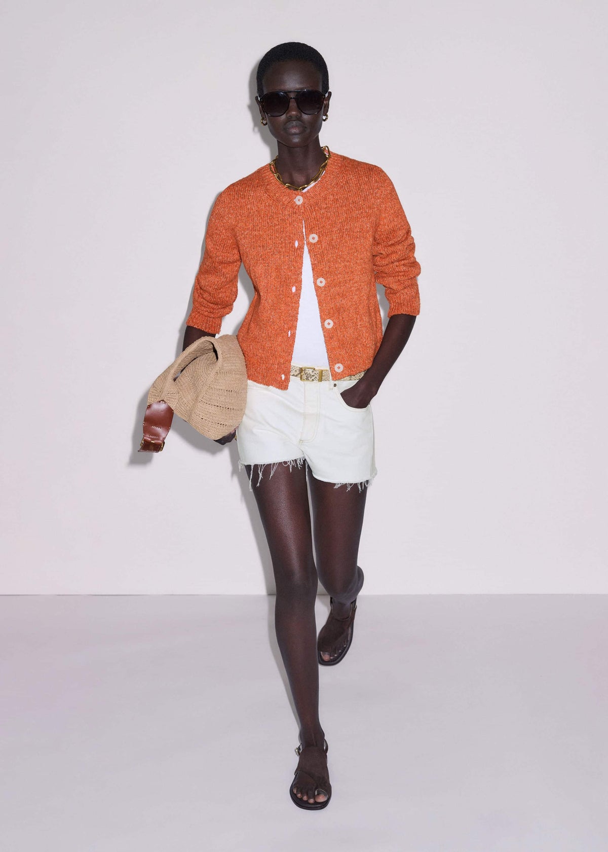 ME+EM Clothing Orange Relaxed Crew Cardigan