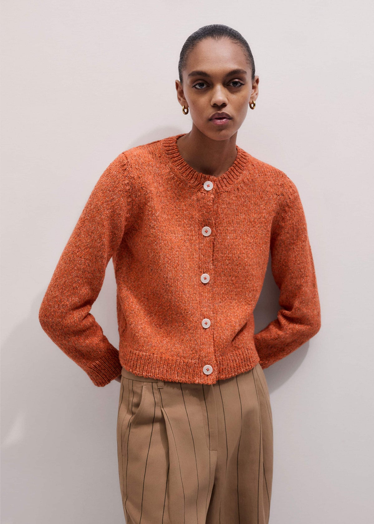 ME+EM Clothing Orange Relaxed Crew Cardigan