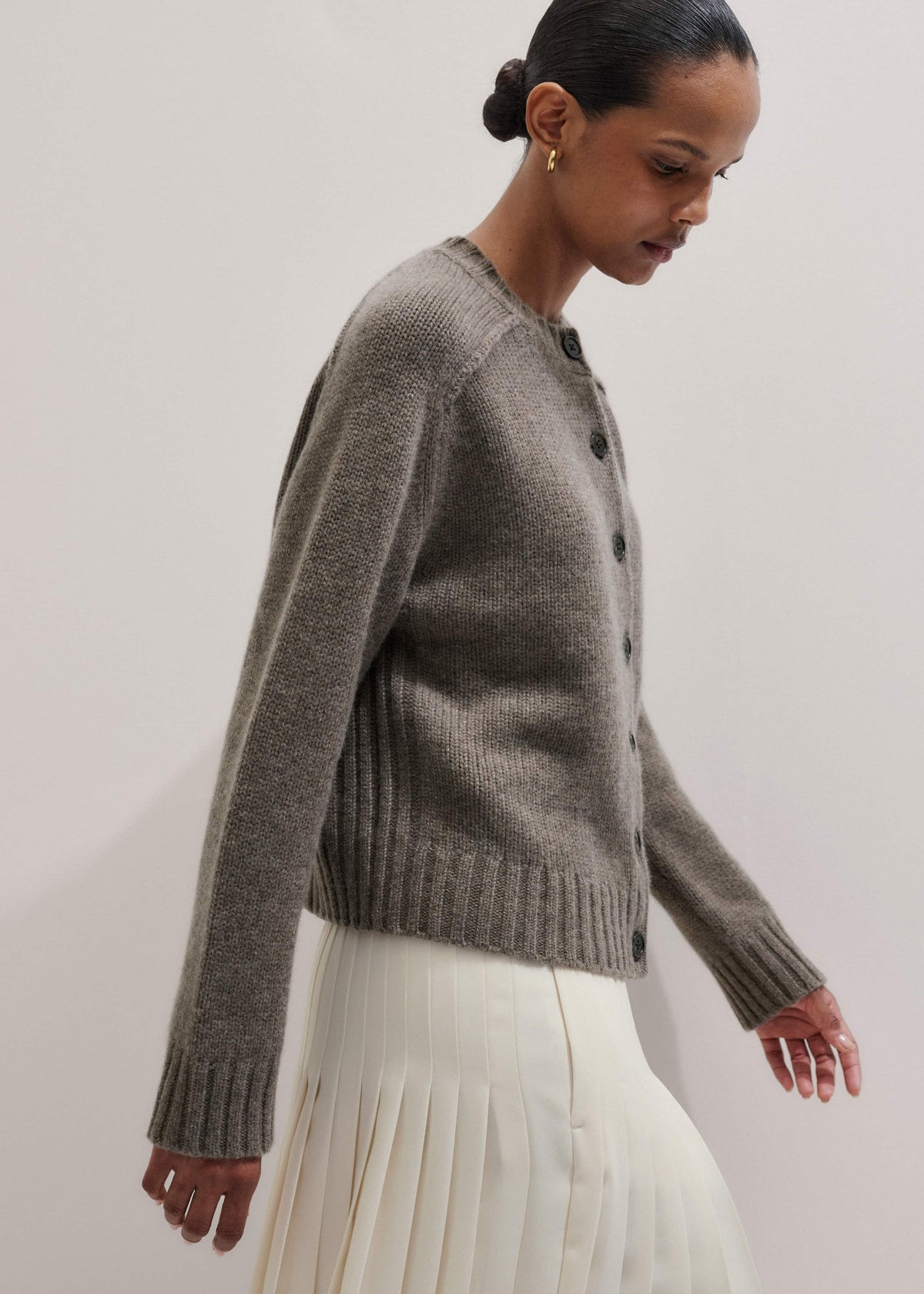 ME+EM Clothing Brown Cashmere Relaxed Saddle Shoulder Cardigan