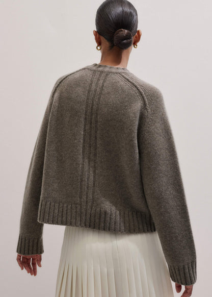 ME+EM Clothing Brown Cashmere Relaxed Saddle Shoulder Cardigan