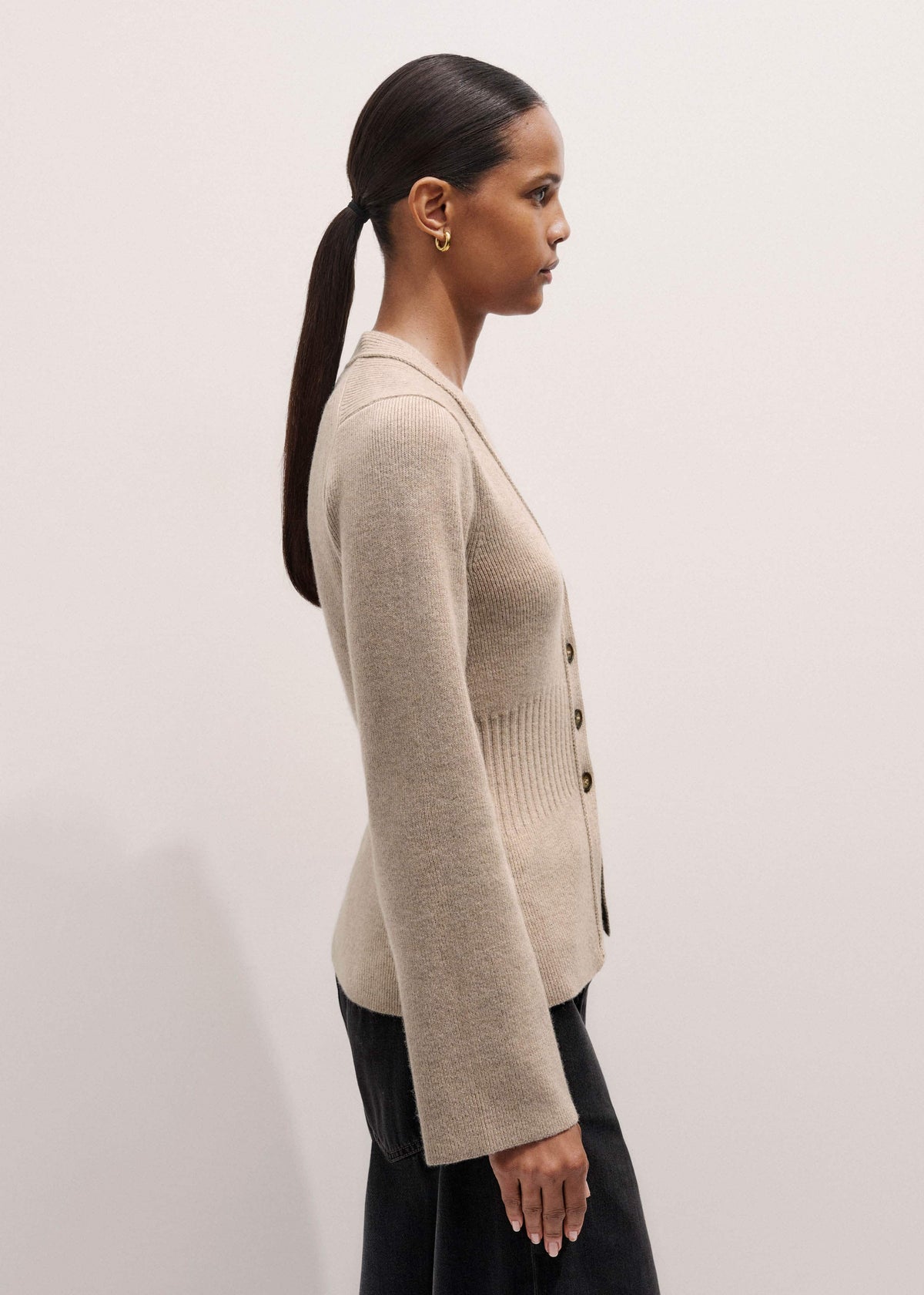 ME+EM Clothing Brown Merino Cashmere Contour Cardigan