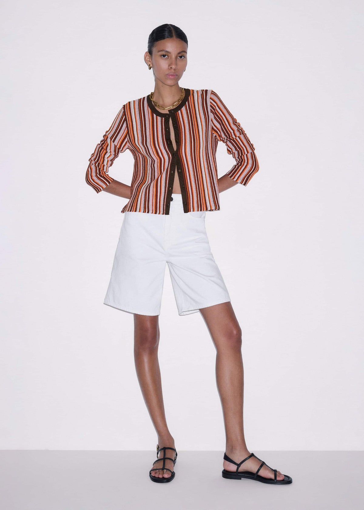 ME+EM Clothing Cinnamon Brown Metallic Stripe Cardigan