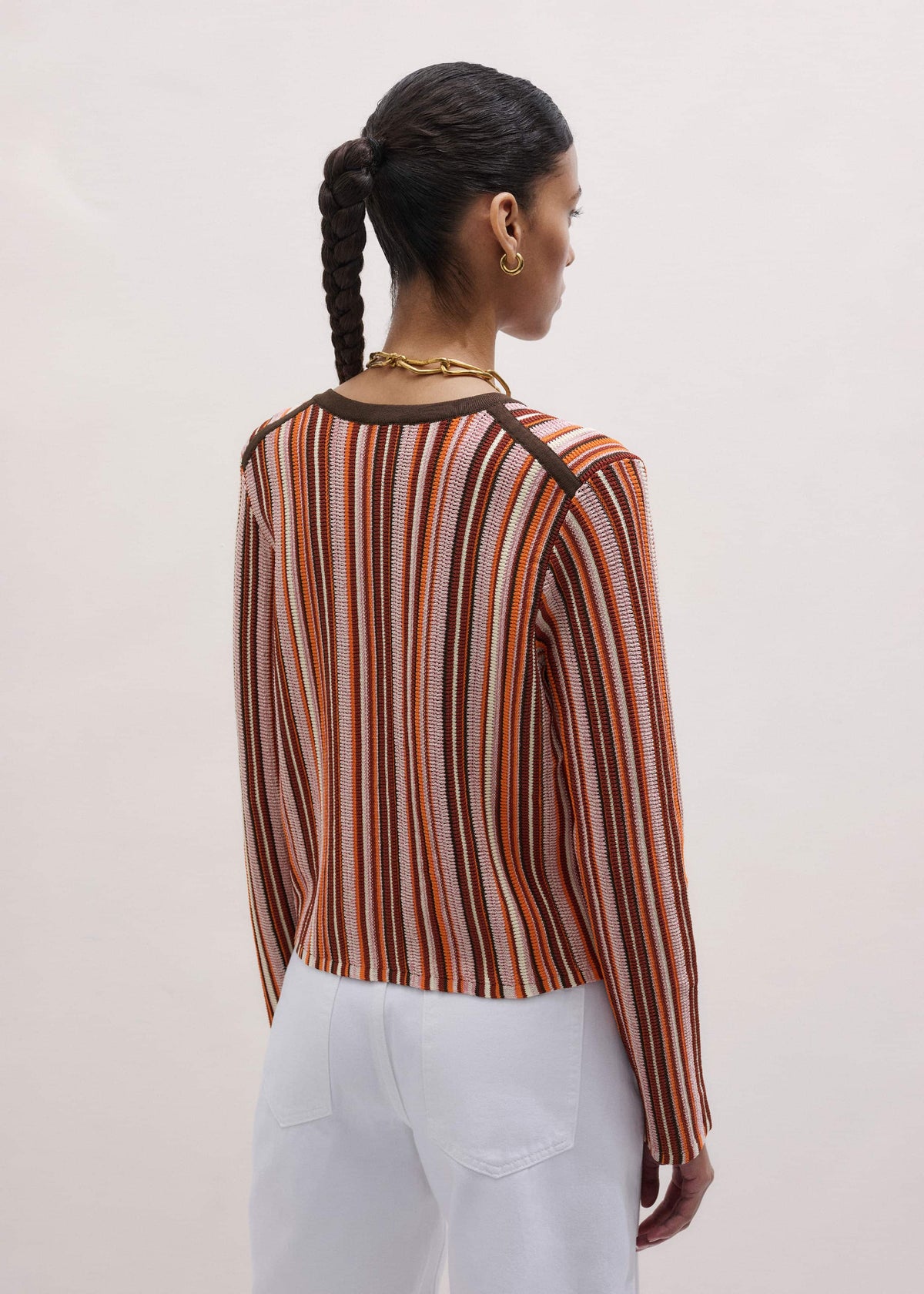 ME+EM Clothing Cinnamon Brown Metallic Stripe Cardigan