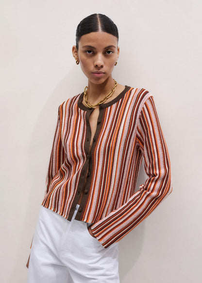 ME+EM Clothing Cinnamon Brown Metallic Stripe Cardigan