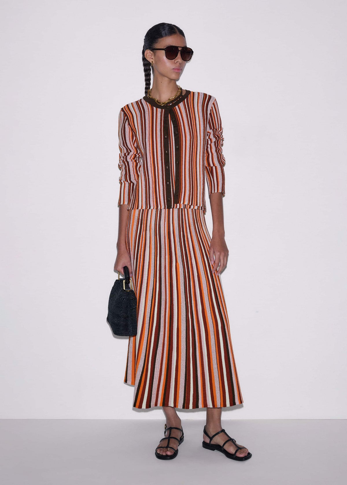 ME+EM Clothing Cinnamon Brown Metallic Stripe Cardigan