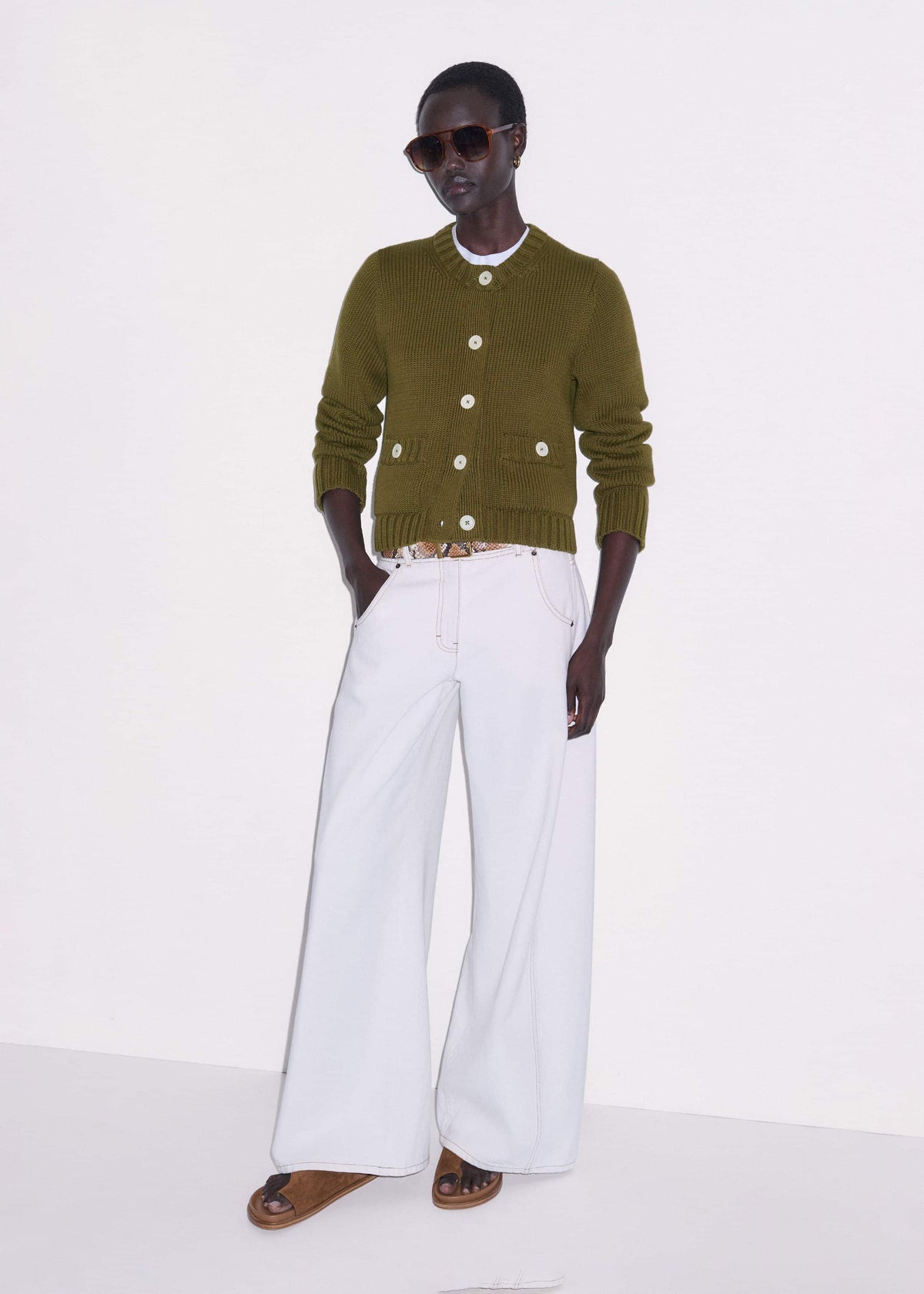 ME+EM Clothing Olive Green Straight Crop Cardigan