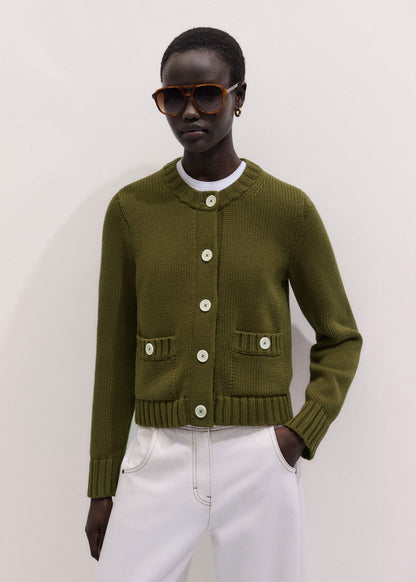 ME+EM Clothing Olive Green Straight Crop Cardigan