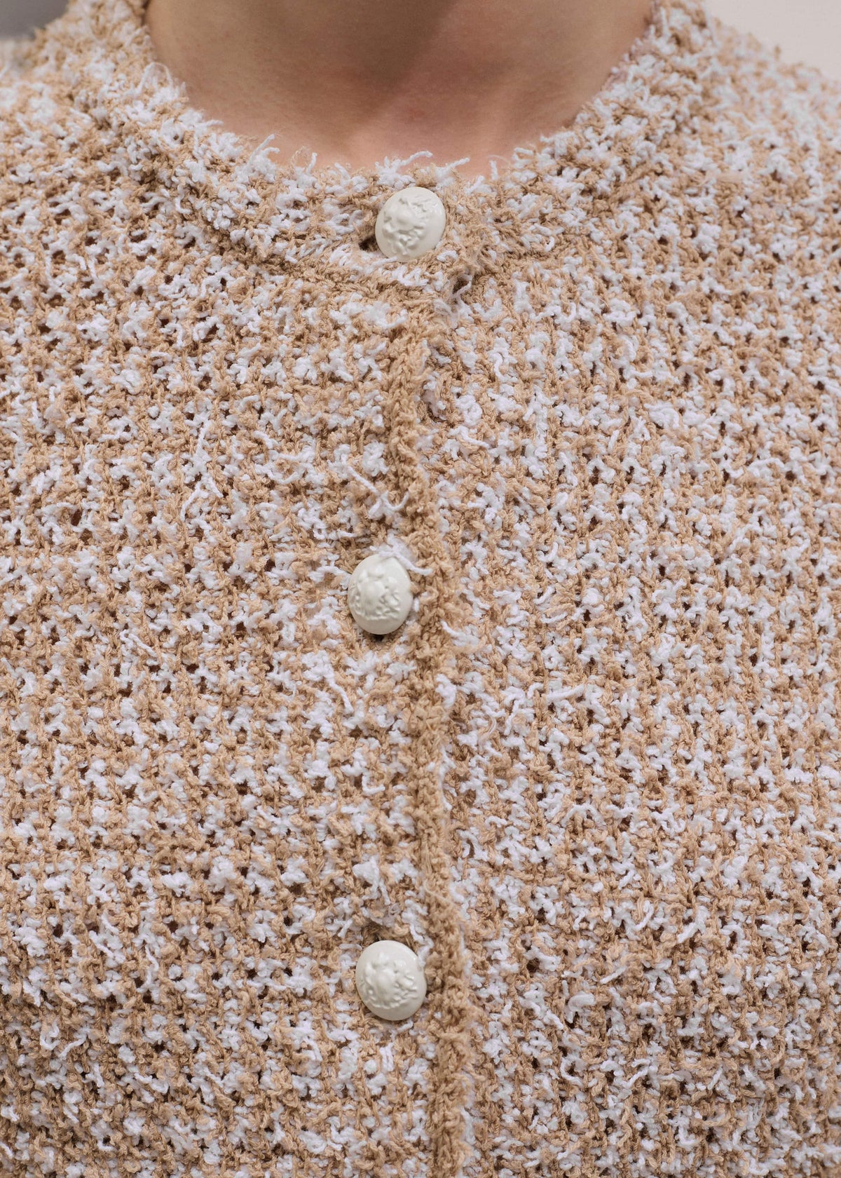 ME+EM Clothing Cream Tweed Knit Pouf Shoulder Textured Crop Jacket
