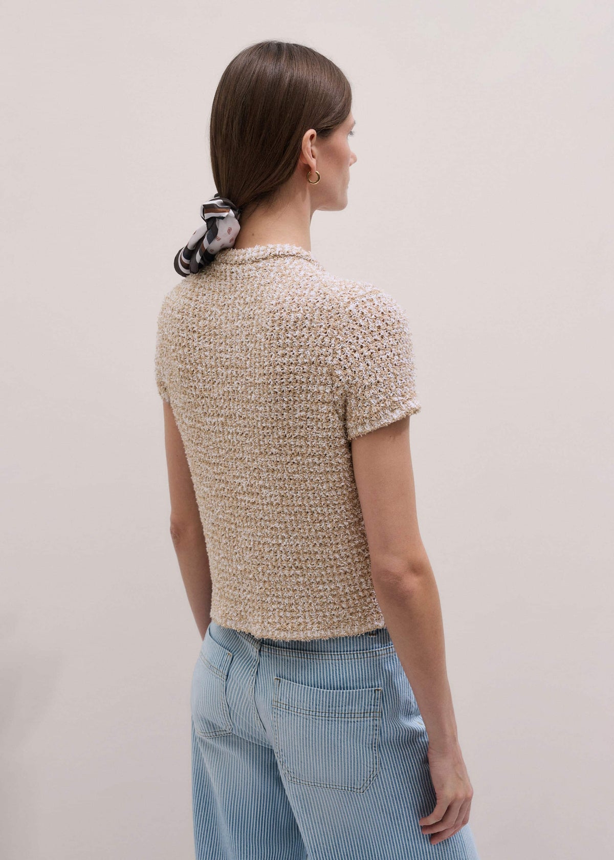 ME+EM Clothing Cream Tweed Knit Pouf Shoulder Textured Crop Jacket