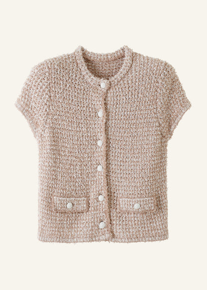ME+EM Clothing Cream Tweed Knit Pouf Shoulder Textured Crop Jacket