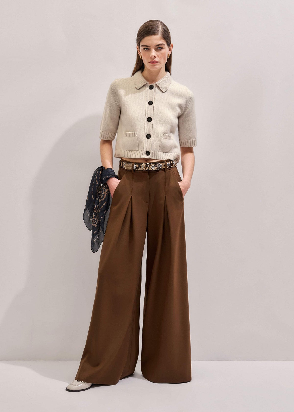 ME+EM Clothing Cream Merino Cashmere Cropped Knit Jacket
