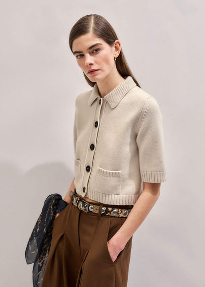 ME+EM Clothing Cream Merino Cashmere Cropped Knit Jacket