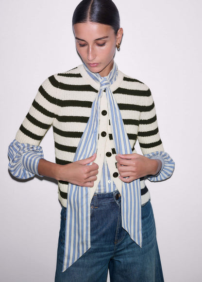 ME+EM Clothing Cream Bouclé Stripe Short Sleeve Cardigan