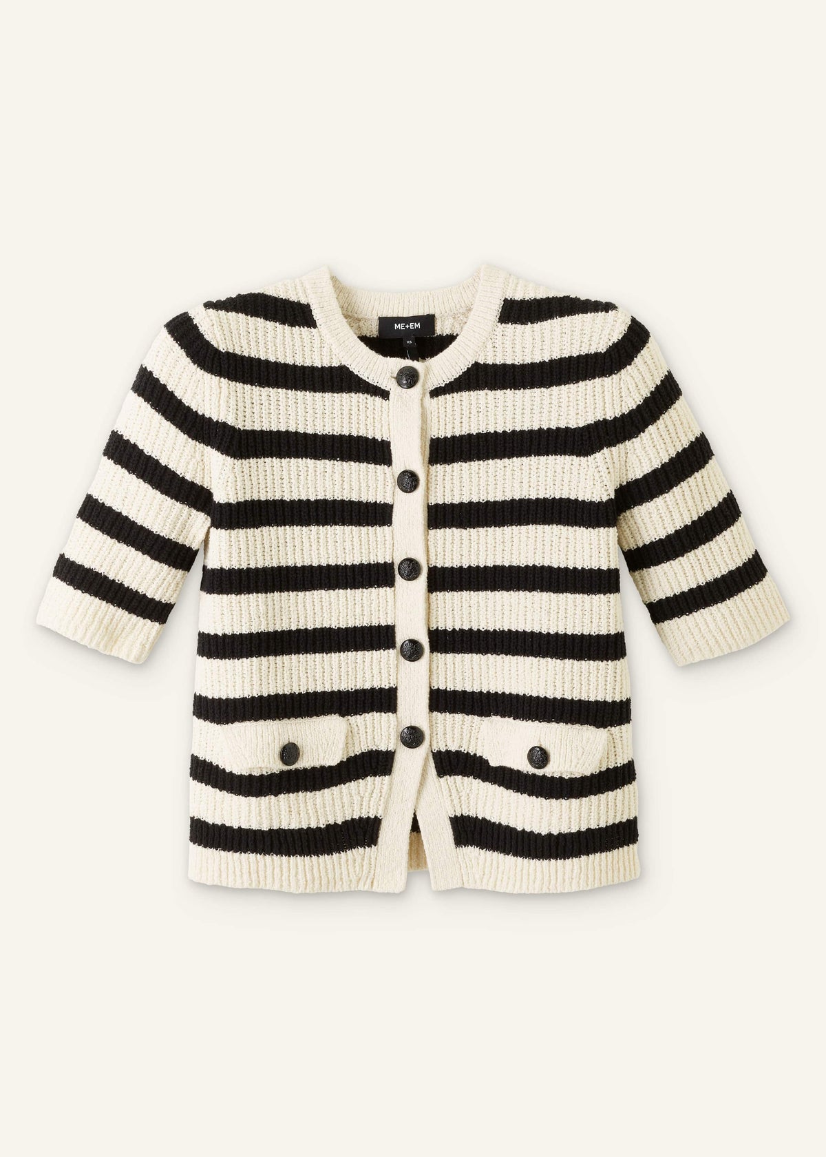 ME+EM Clothing Cream Bouclé Stripe Short Sleeve Cardigan