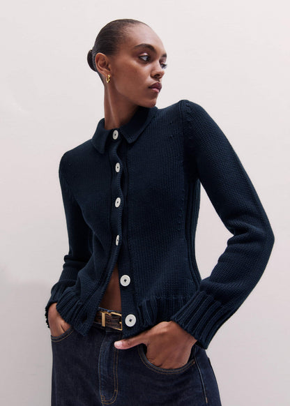 ME+EM Clothing Navy Slim Collared Cardigan