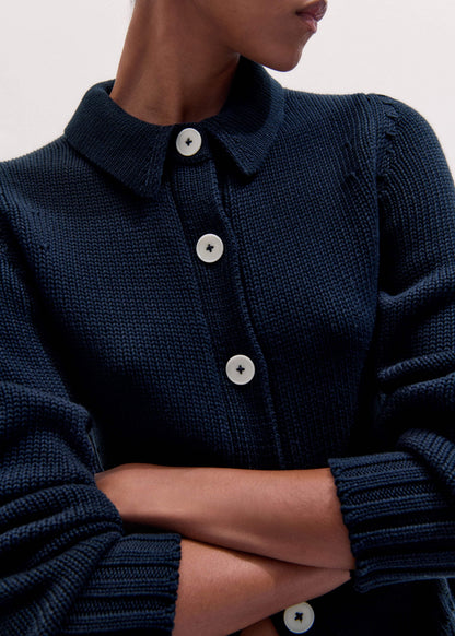 ME+EM Clothing Navy Slim Collared Cardigan