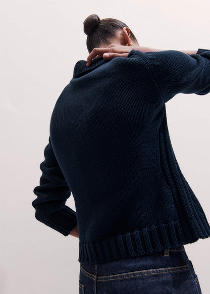 ME+EM Clothing Navy Slim Collared Cardigan