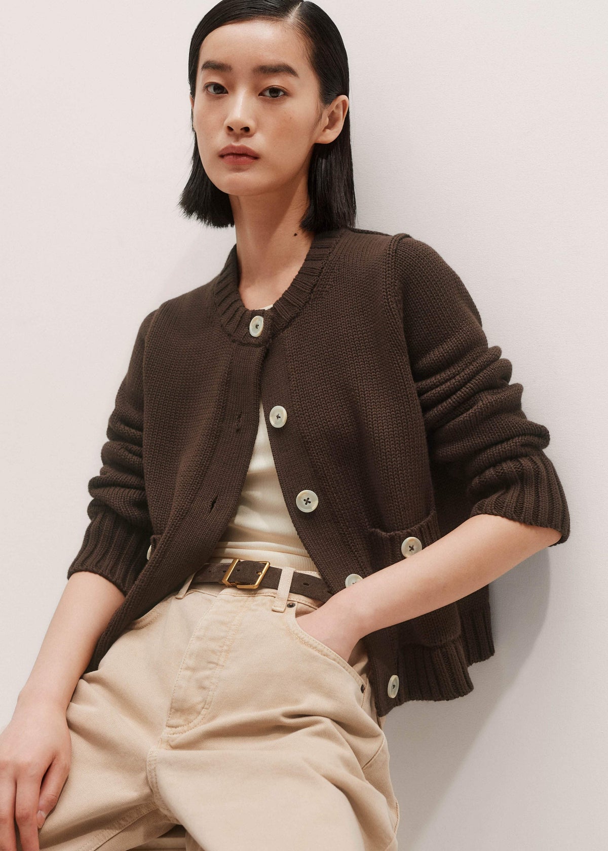 ME+EM Clothing Brown Crop Cardigan