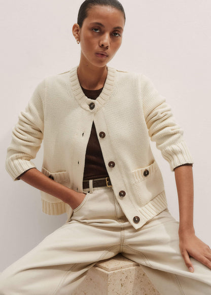 ME+EM Clothing Cream Bracelet Sleeve Cropped Cardigan