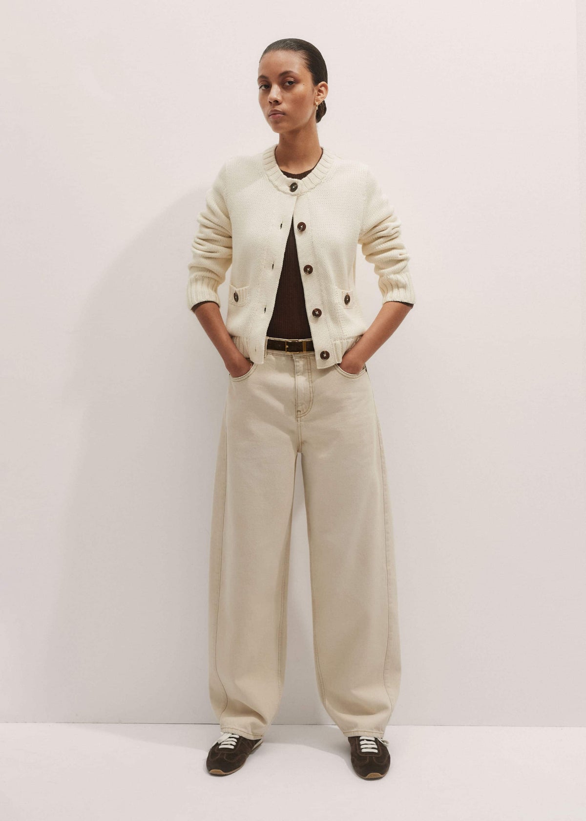 ME+EM Clothing Cream Bracelet Sleeve Cropped Cardigan