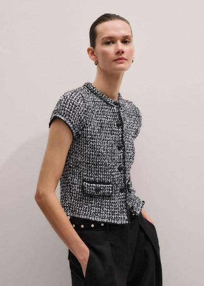 ME+EM Clothing Black Tweed Knit Pouf Sleeve Crop Jacket