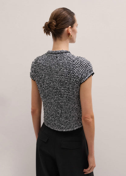 ME+EM Clothing Black Tweed Knit Pouf Sleeve Crop Jacket