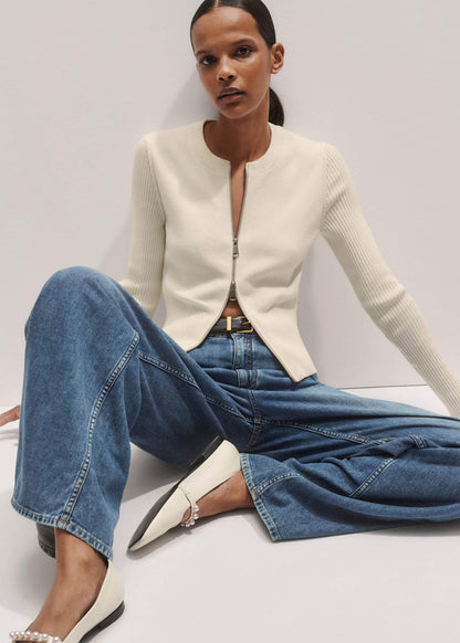 ME+EM Clothing Cream Milano Knit Two-Way Zip Cardigan