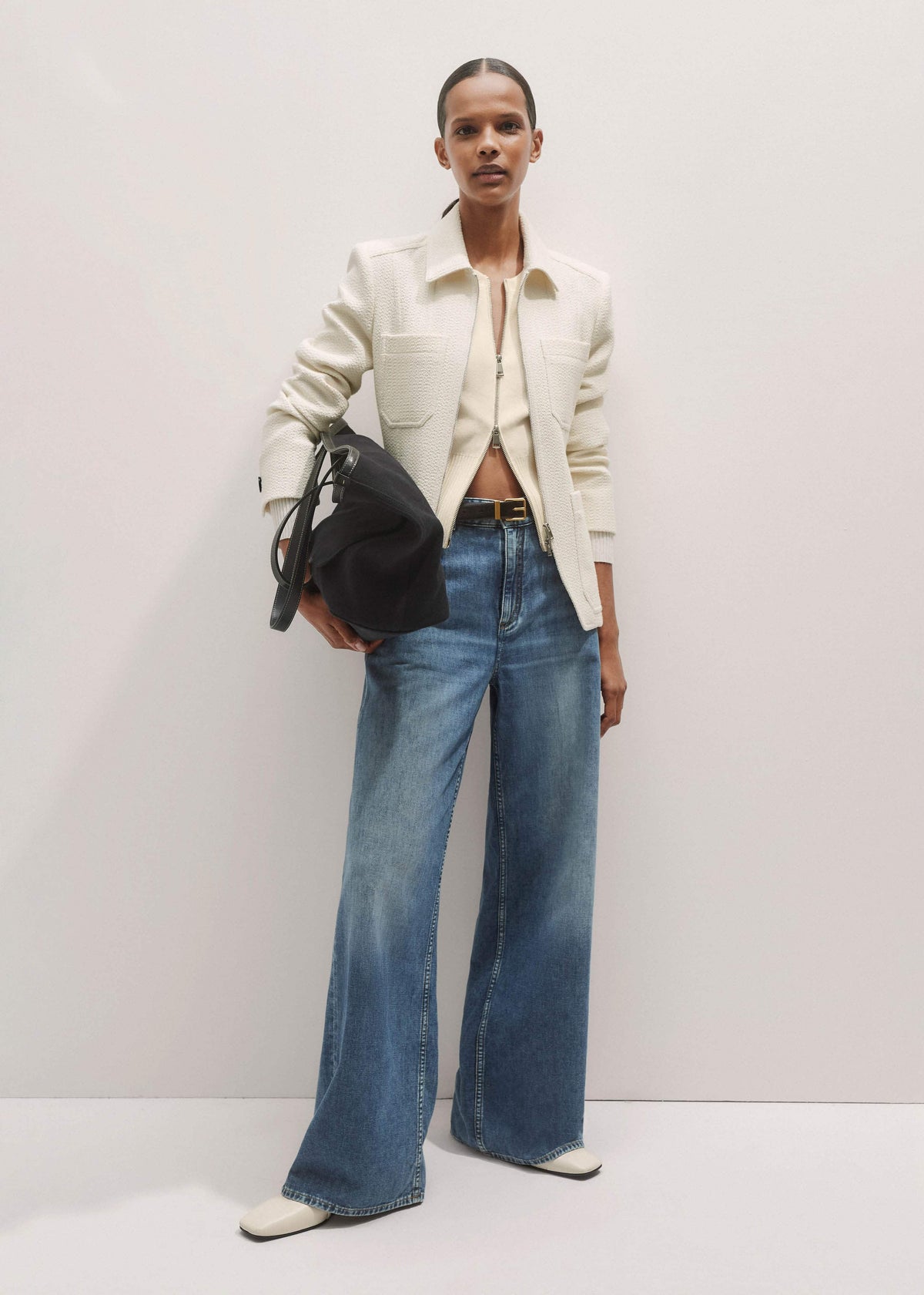 ME+EM Clothing Cream Milano Knit Two-Way Zip Cardigan