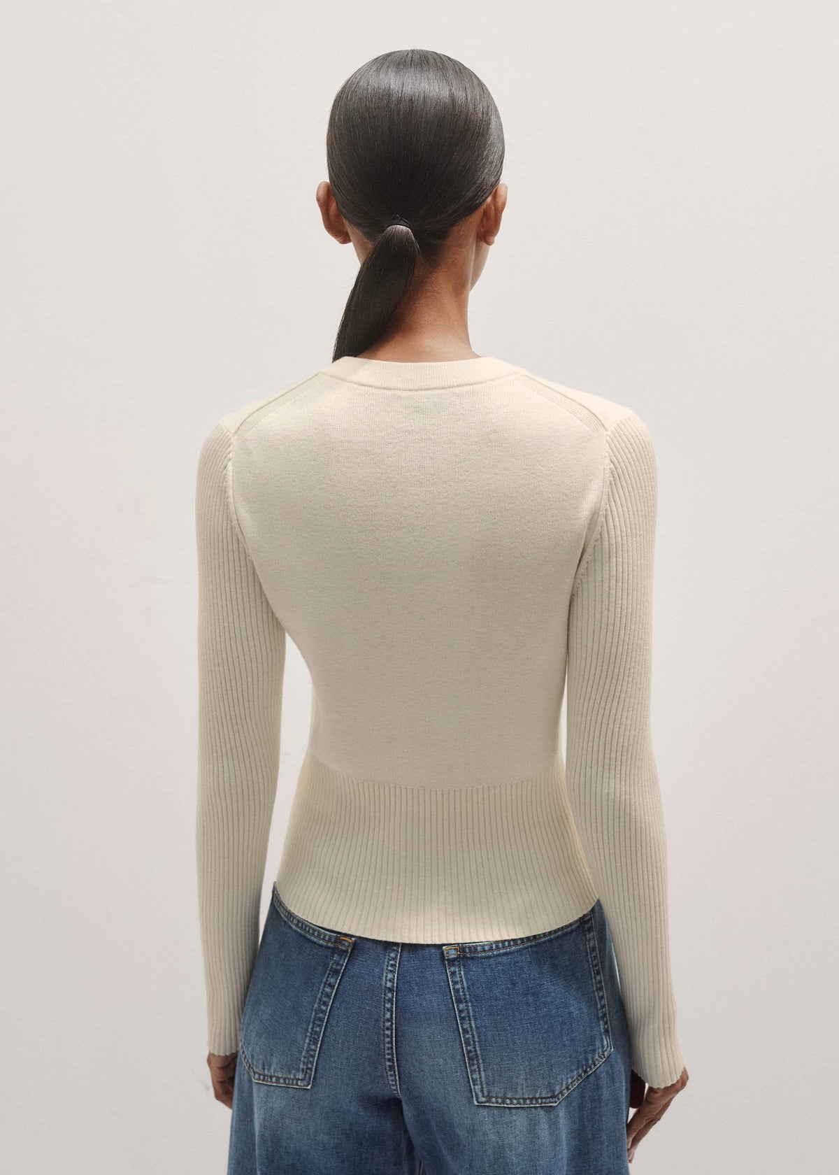 ME+EM Clothing Cream Milano Knit Two-Way Zip Cardigan