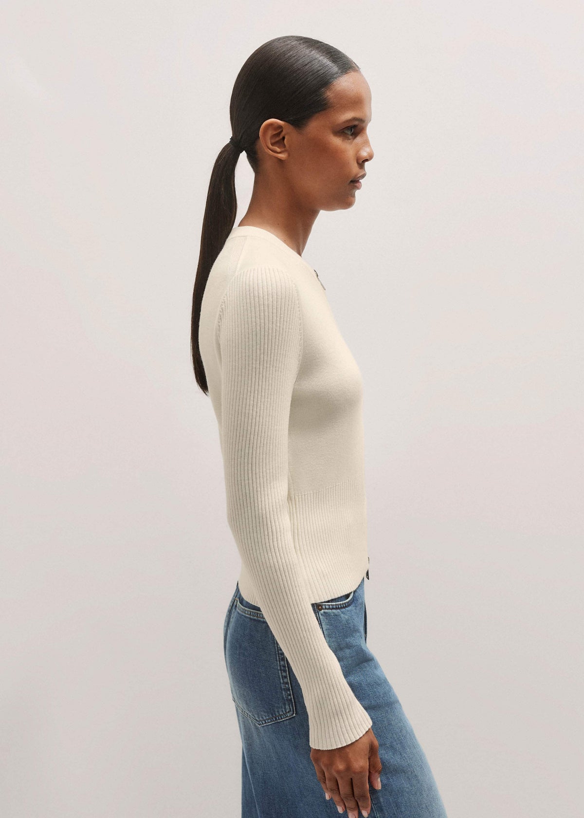 ME+EM Clothing Cream Milano Knit Two-Way Zip Cardigan
