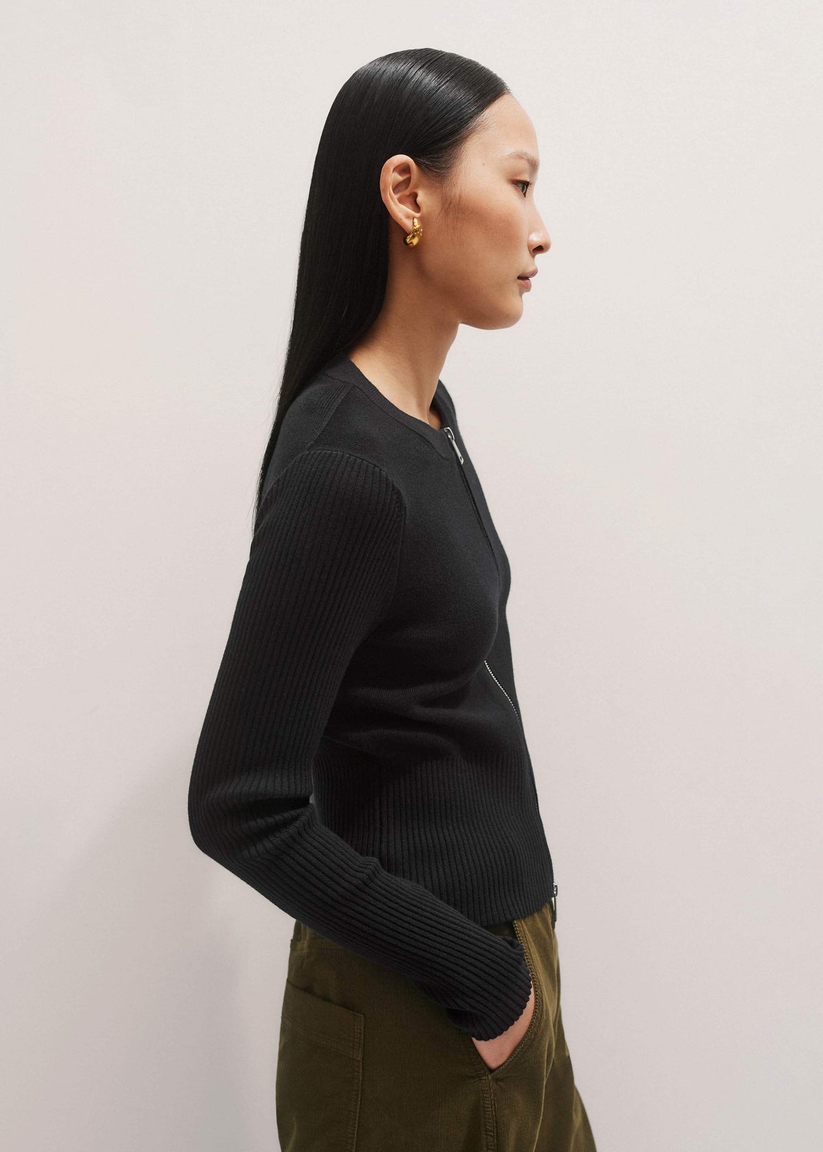 ME+EM Clothing Black Milano Knit Two-Way Zip Cardigan