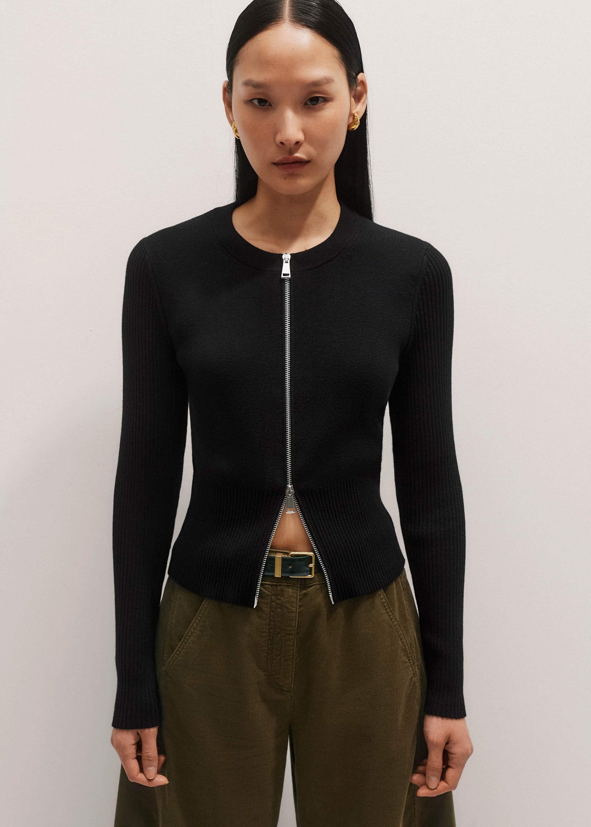 ME+EM Clothing Black Milano Knit Two-Way Zip Cardigan