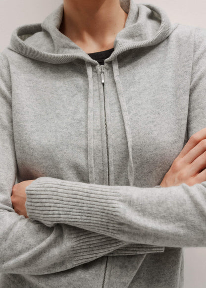 ME+EM Clothing Silver Gray Mélange Cashmere Relaxed Fit Box Zip Hoodie
