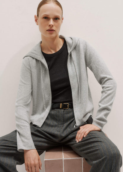 ME+EM Clothing Silver Gray Mélange Cashmere Relaxed Fit Box Zip Hoodie
