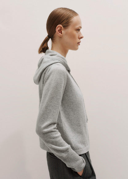 ME+EM Clothing Silver Gray Mélange Cashmere Relaxed Fit Box Zip Hoodie