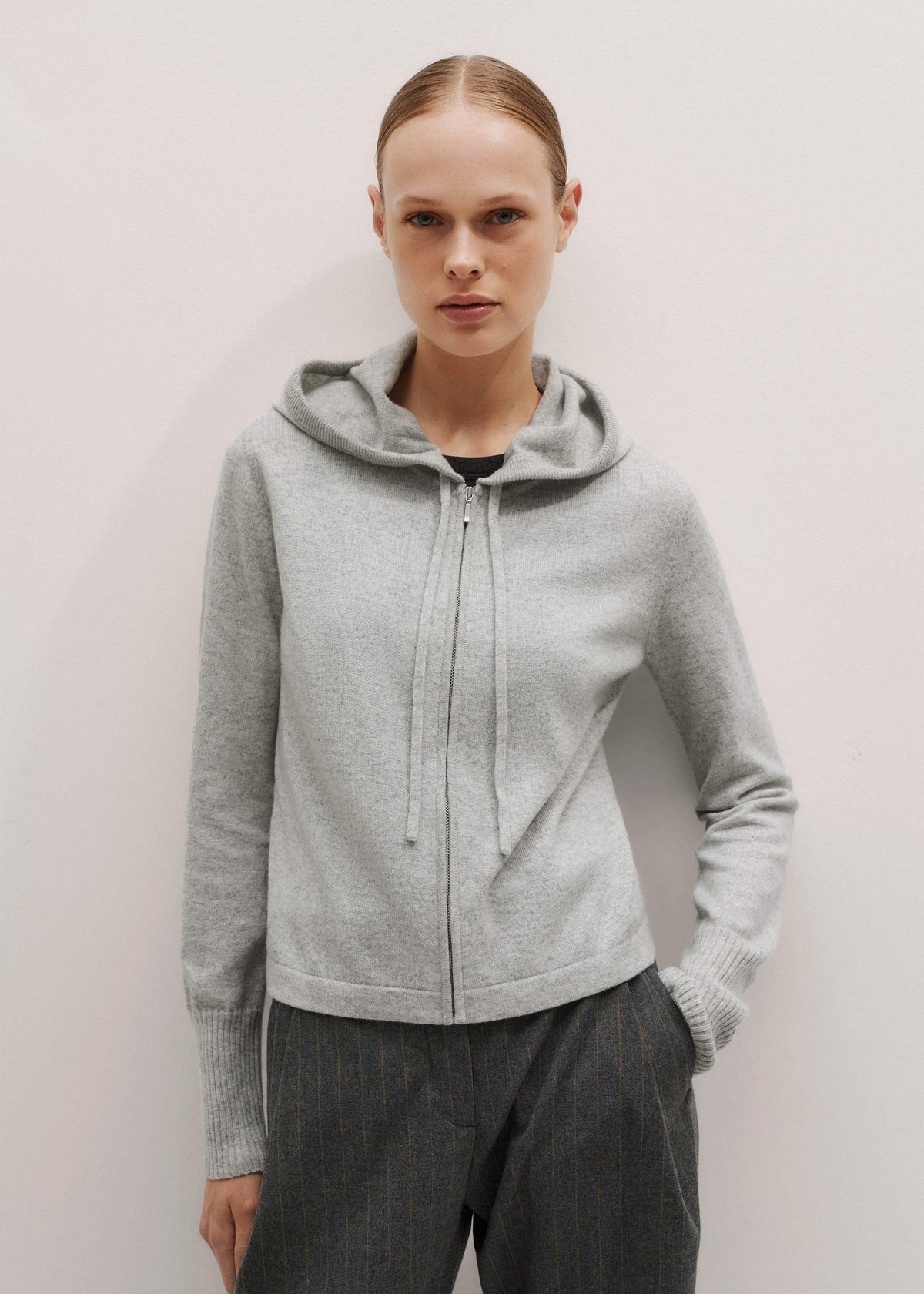 ME+EM Clothing Silver Gray Mélange Cashmere Relaxed Fit Box Zip Hoodie
