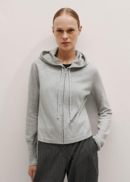 ME+EM Clothing Silver Gray Mélange Cashmere Relaxed Fit Box Zip Hoodie