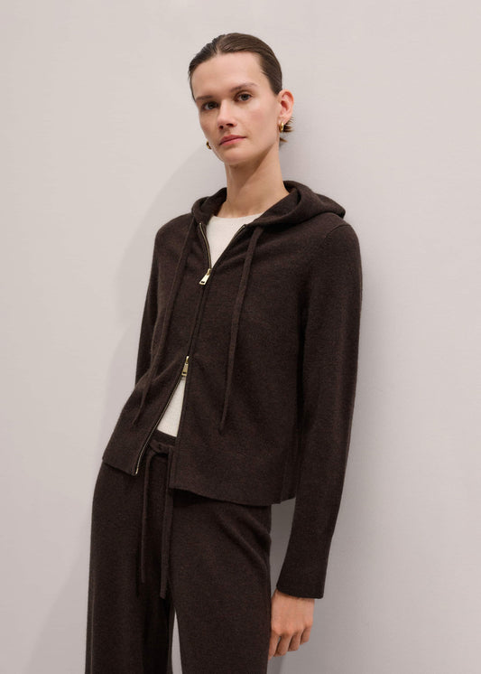 ME+EM Clothing Brown Cashmere Two Way Zip Straight Hoodie